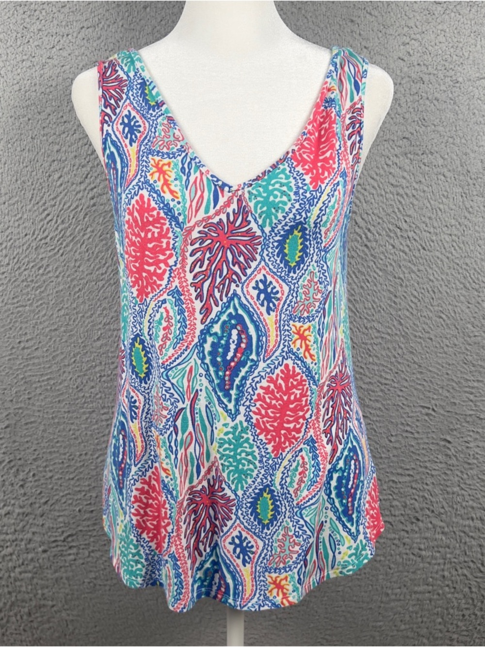 Lilly Pulitzer Tank Top Womens Small Multicolor Coral All Over Print Preppy Soft